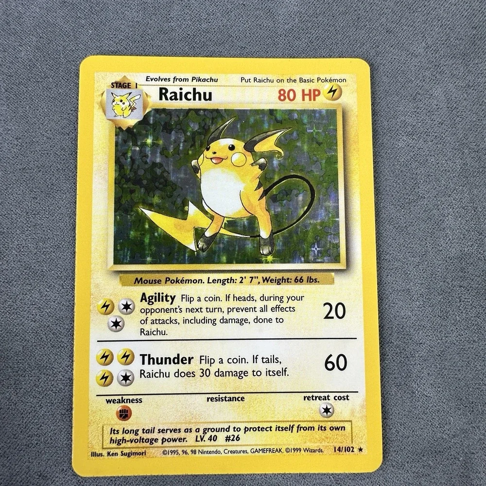 1999 Pokemon Base Set Raichu 14/102 Holo Rare Unlimited WOTC Vintage LP